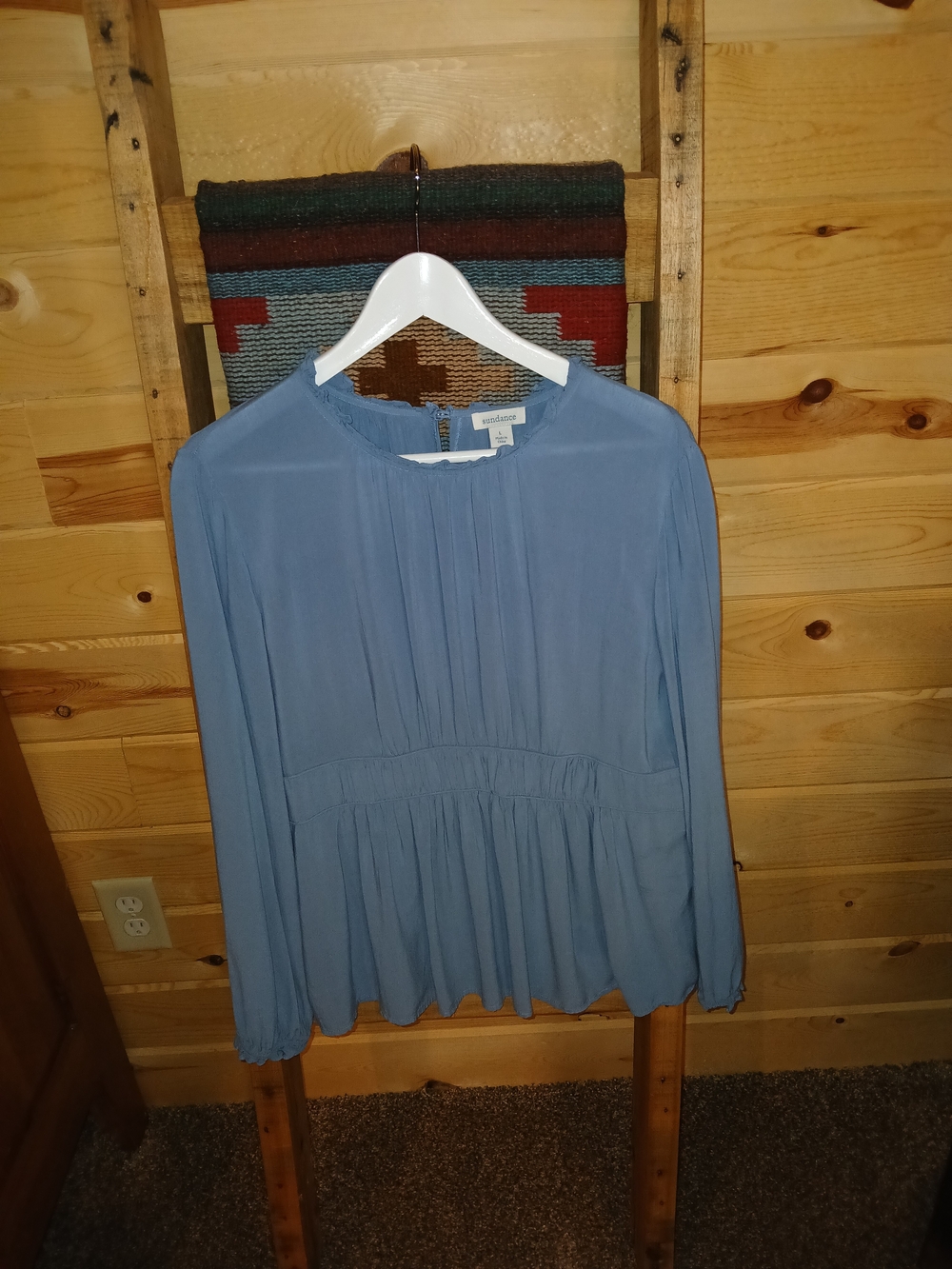 Sundance Light Blue Long-Sleeve Pleated Waist Dress